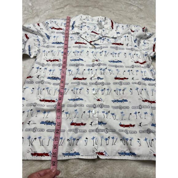 Elisabeth By Liz Claiborne Vintage Car & Palm Tree Print Short Sleeve Shirt Size - Picture 6 of 6